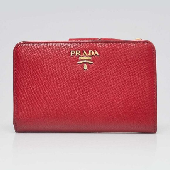 Prada Red Saffiano Leather Small Compact Wallet - Picture 1 of 9